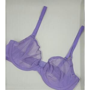 CUUP The Plunge Bra 34D Purple Mesh Sheer Underwire Minimalist Adjustable Straps